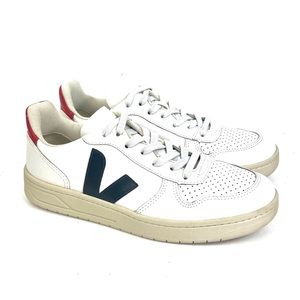 VEJA V-10 Extra White/Nautico/Pekin Leather Sneakers, Size 9